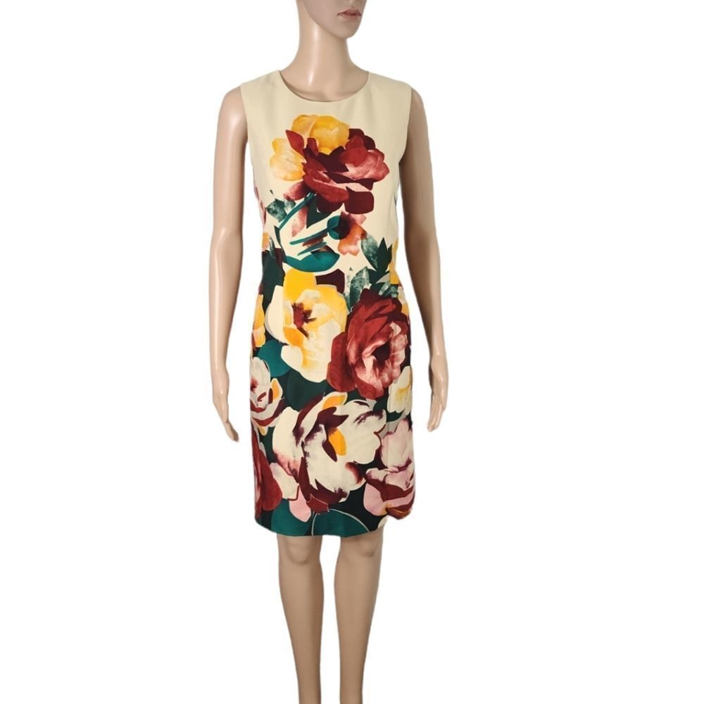 Ellen Tracy Cream Floral Printed Shift Dress Womens Size 6